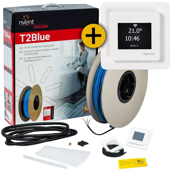 RAYCHEM R-BL-A-10M/SENZ-WIFI - Varmekabel til elektrisk gulvvarme T2Blue-10 W/m / 10 m / 100 W - termostat medfølger SENZ-WIFI (SZ18300398)