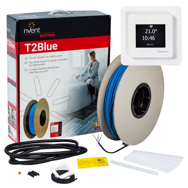 RAYCHEM R-BL-A-121M/SENZ-WIFI - Varmekabel til elektrisk gulvvarme T2Blue-10 W/m / 121 m / 1215 W - termostat medfølger SENZ-WIFI (SZ18300410)