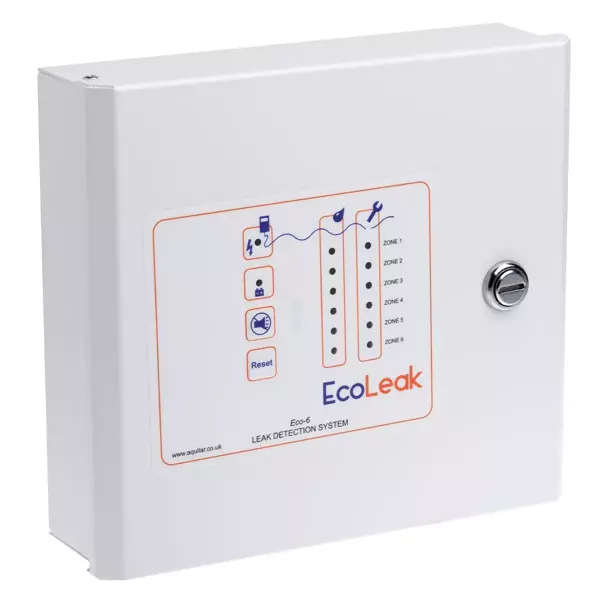 EcoLeak Eco-6 - Water Leak Detection Alarm Panel, 6 zones with up to 30 m each, 3 relays, power backup.