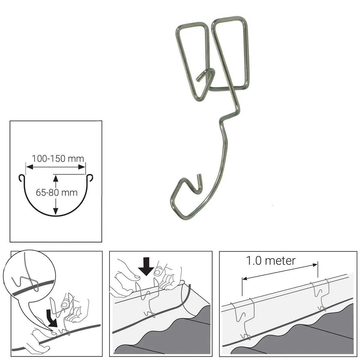 RAYCHEM GM-CLIP-M - Stainless steel bracket for installation of heating cables in rounded gutters (1244-013850)