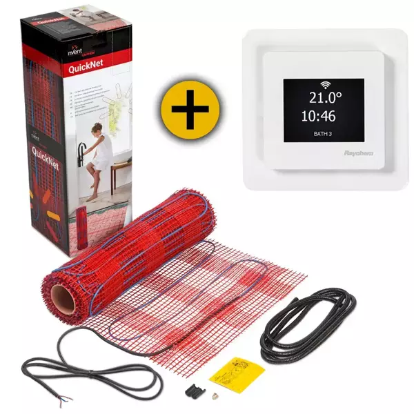 RAYCHEM R-QN-N-1.0M2/SENZ-WIFI - Heating mat for QickNet-90 W/m² electric floor heating - 1 m² / 0.5 x 2.0 m / 90 W - thermostat included SENZ WIFI (SZ18300429)