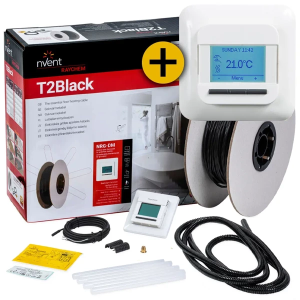 RAYCHEM R-BK-B-20.0M-250W/NRG - Lämmityskaapeli sähköiseen lattialämmitykseen T2Black-12 W/m / 20.0 m / 250 W - NRG-DM termostaatti mukana (SZ18300310)