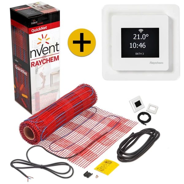 RAYCHEM R-QN-N-12.0M2/SENZ-WIFI - Fűtőszőnyeg QickNet-90 W/m² elektromos padlófűtéshez - 12 m² / 0,5 x 24,0 m / 1080 W - termosztát mellékelve SENZ WIFI (SZ18300443)