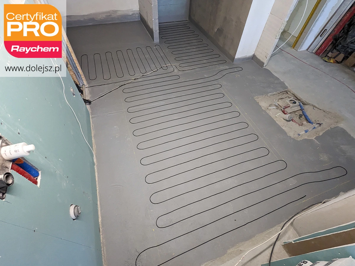 Łazienka z sauną i elektrycznem ogrzewaniem podłogowym kablem grzejnym