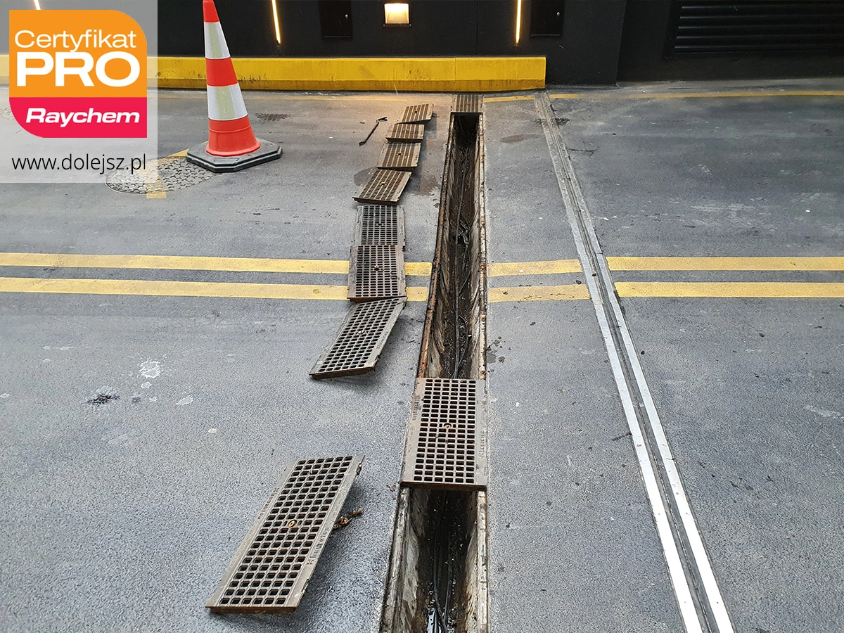 Ogrzewanie odwodnienia liniowego koryta ACO w rampie zjazdowej TIR - montaż Warszawa