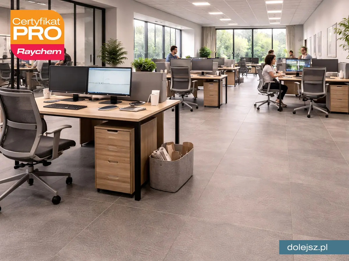 Elektryczne ogrzewanie podłogi w biurze typu open space montaż Warszawa